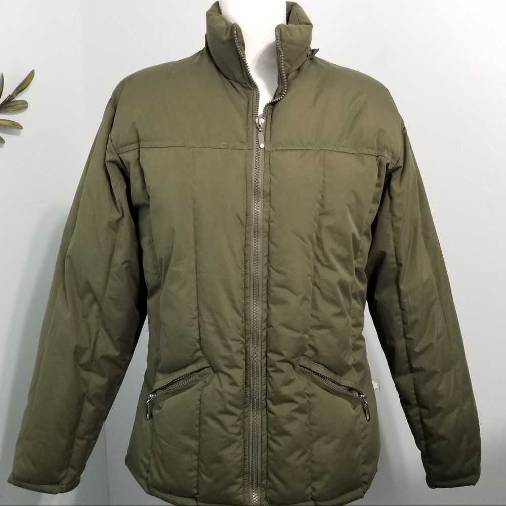 Olive Green Women Puffer Winter Jacket Large